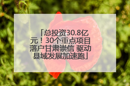 总投资30.8亿元！30个重点项目落户甘肃崇信 驱动县域发展加速跑