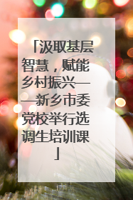 汲取基层智慧，赋能乡村振兴——新乡市委党校举行选调生培训课