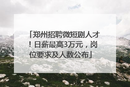 郑州招聘微短剧人才！日薪最高3万元，岗位要求及人数公布